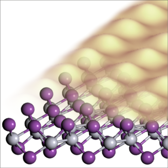 Gezeigt wird ein computersimuliertes Bild einer Kristallgitterstruktur.