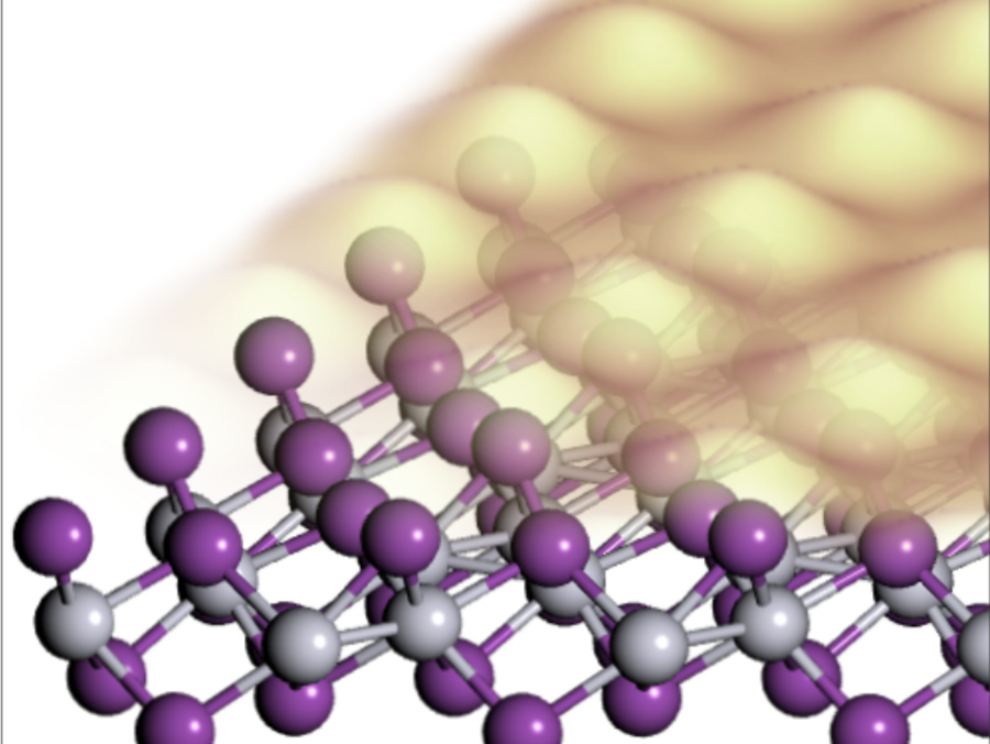 Gezeigt wird ein computersimuliertes Bild einer Kristallgitterstruktur.
